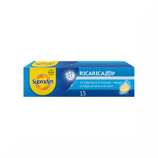Supradyn Ricarica 50+ Integratore di Vitamine Gusto Arancia 15 Compresse Effervescenti