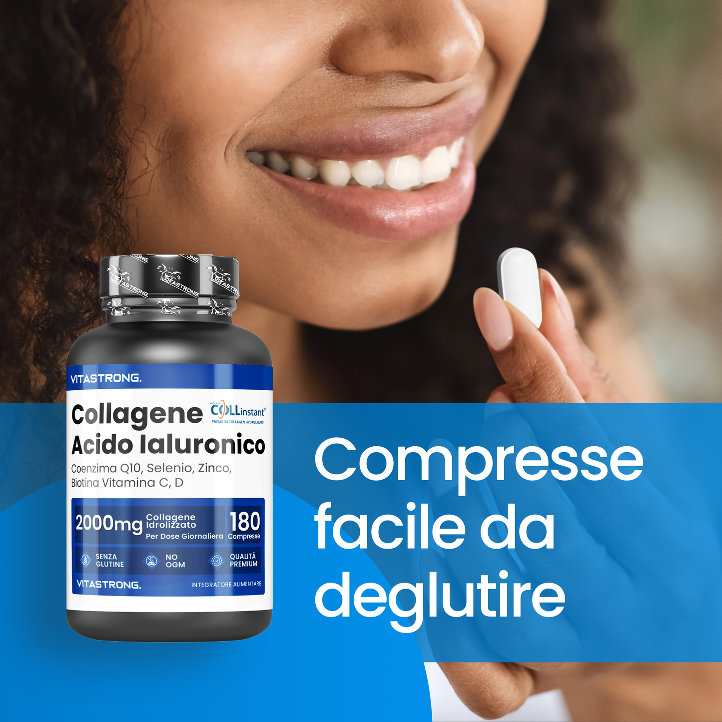 Vitastrong Collagen & HyaluronicAcid 180 Compresse